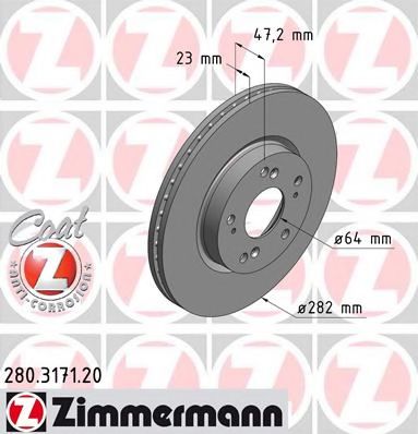 ZIMMERMANN - 280.3171.20 - Гальмівний диск перед вент Honda Civic 18i/FR-V/St