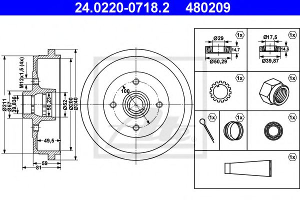 ATE - 24.0220-0718.2 - Тормозной барабан (Тормозная система)