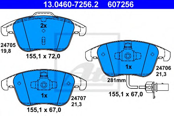ATE - 13.0460-7256.2 - Гальмівні колодки дискові перед. Audi A4/Q5 (8RB) 08-