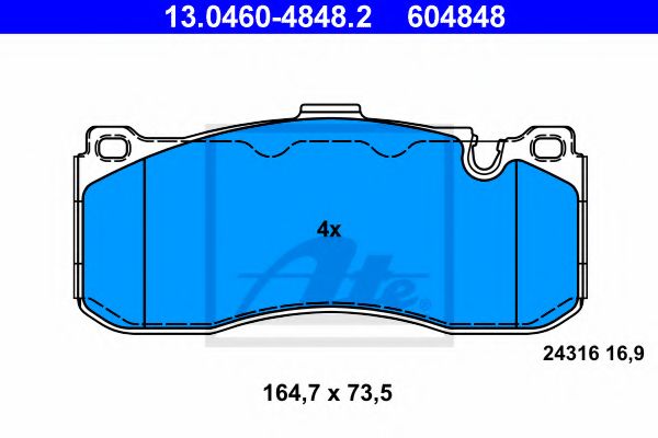 ATE - 13.0460-4848.2 - Гальмівні колодки дискові передні BMW 1 (E81), 1 (E82), 1 (E87), 1 (E88), 3 (E90), 3 (E91), 3 (E92), 3 (E93) 1.6-3.0D 06.04-12.13