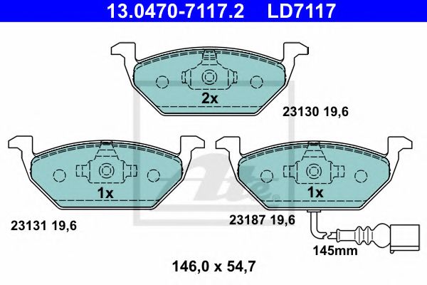 ATE - 13.0470-7117.2 - Гальмівні колодки дискові перед. Audi A3 1.9TDI 96-/Skoda Octavia 1.4-1.9TDI/ 2.0I 00-