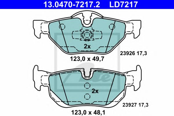 ATE - 13.0470-7217.2 - Гальмівні колодки дискові задні BMW 3 (E90/E90N) 320d 05-/X1 (E84) 09-