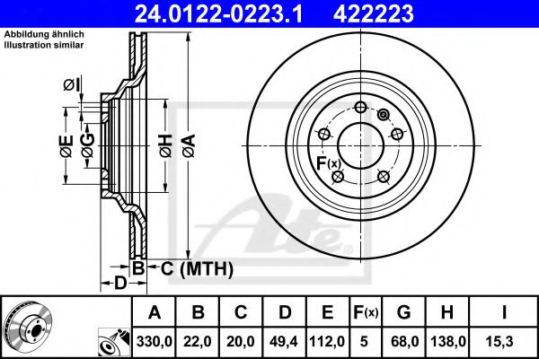 ATE - 24.0122-0223.1 - Гальмівний диск Audi A6/Avant 2.0TFSI-S6Quattro 05.04-