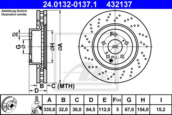 ATE - 24.0132-0137.1 - Гальмівний диск передній  Mercedes S (W221) 2.2D-5.5 10.05-12.13