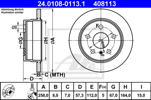 ATE - 24.0108-0113.1 - Диск гальмівний задній. DB A-class  W169 04-