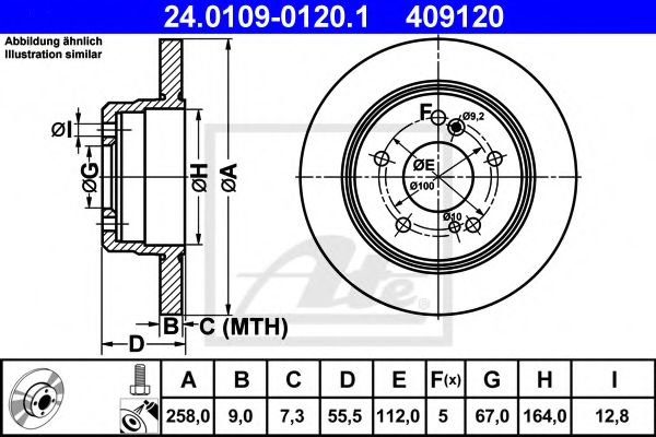 ATE - 24.0109-0120.1 - Гальмівний  диск DB  W202 C 180/200/220 93-00