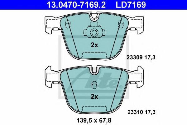 ATE - 13.0470-7169.2 - Гальмівні колодки дискові зад. Bmw E60/65/X5 (E70, F15),/X6 (E71, E72) 3.0-4.4 08-