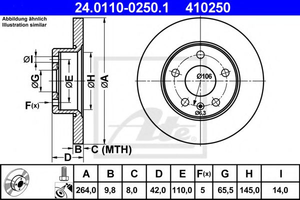 ATE - 24.0110-0250.1 - Диск гальмівний зад. (264x10) Opel Combo 1.7CDTI 04