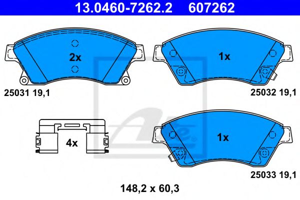 ATE - 13.0460-7262.2 - Гальмівні колодки передні. Opel Astra J  10/09>
