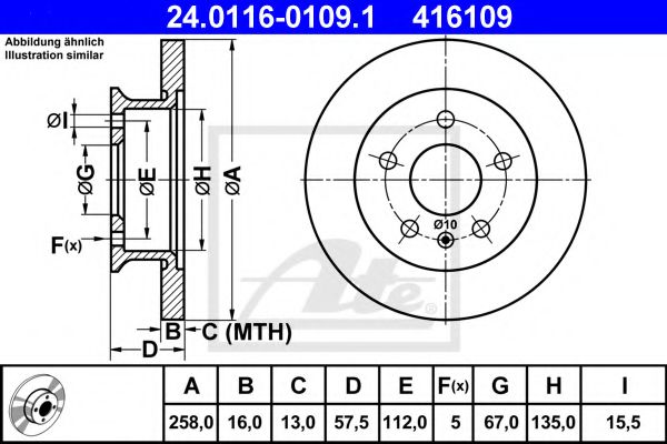 ATE - 24.0116-0109.1 - Тормозной диск (Тормозная система)