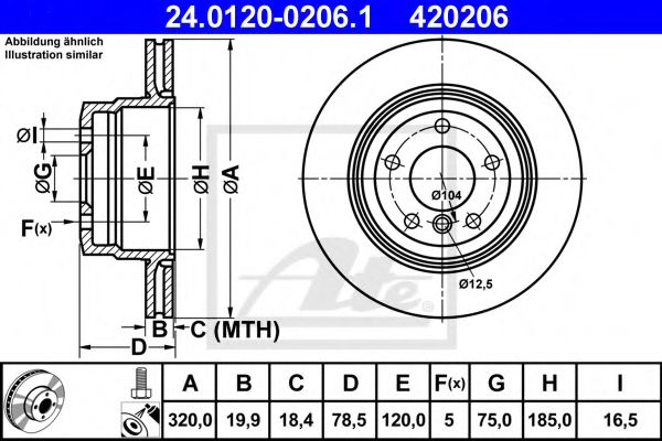 ATE - 24.0120-0206.1 - Диск гальмівний зад. BMW  X5 (E70), X5 (F15, F85), X6 (E71, E72), X6 (F16, F86) 2.0D-3.0D 10.06-07.19