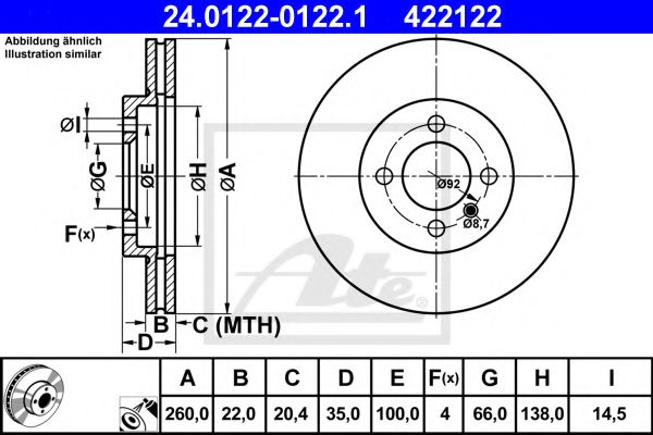 ATE - 24.0122-0122.1 - Гальмівний диск