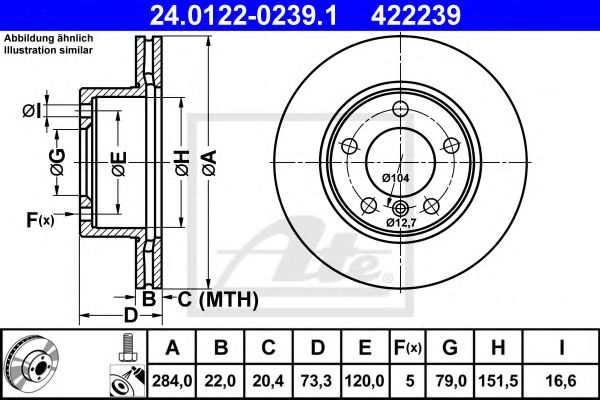 ATE - 24.0122-0239.1 - Диск гальмівний перед. вентильований  BMW 1(F20) "1,4-1,6 "F "10