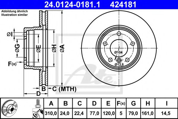 ATE - 24.0124-0181.1 - Гальмівний  диск перед. BMW 520i/525i/525d(E60) 7.03-(310x24mm