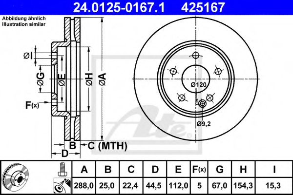 ATE - 24.0125-0167.1 - Диск гальмівний перед. DB A-class 04-