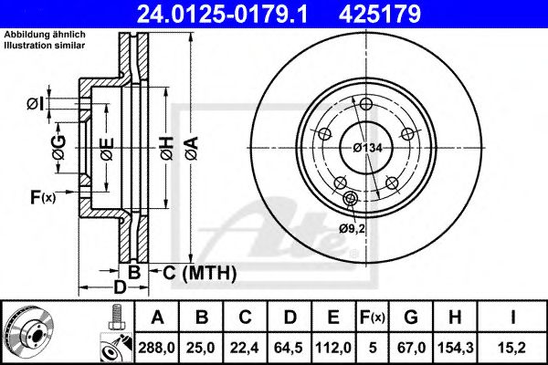 ATE - 24.0125-0179.1 - Гальмівний диск