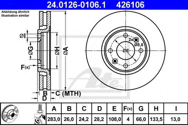 ATE - 24.0126-0106.1 - Тормозной диск (Тормозная система)