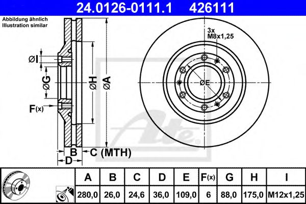 ATE - 24.0126-0111.1 - Тормозной диск (Тормозная система)