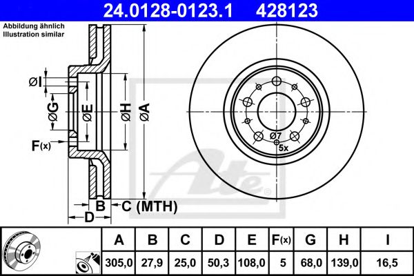 ATE - 24.0128-0123.1 - Гальмівний диск передній Volvo S80/V70 98-