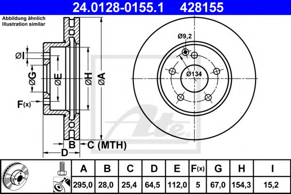 ATE - 24.0128-0155.1 - Гальмівний диск перед. MB C (W204) 07-