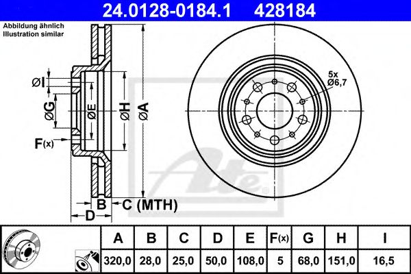 ATE - 24.0128-0184.1 - Диск гальмівний передній Volvo S60/S80 98-