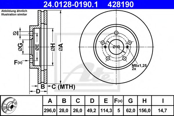 ATE - 24.0128-0190.1 - диск тормоз.