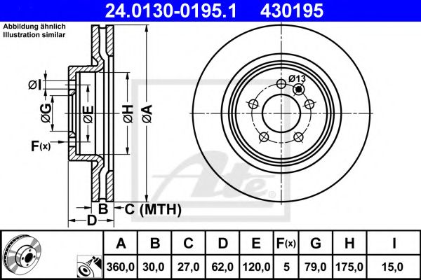 ATE - 24.0130-0195.1 - Диск гальмівний перед Land Rover Range Rover Sport 06-12