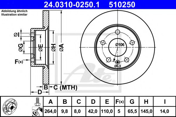 ATE - 24.0310-0250.1 - Тормозной диск (Тормозная система)