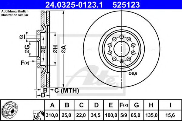 ATE - 24.0325-0123.1 - диск гальмівний Power Disc