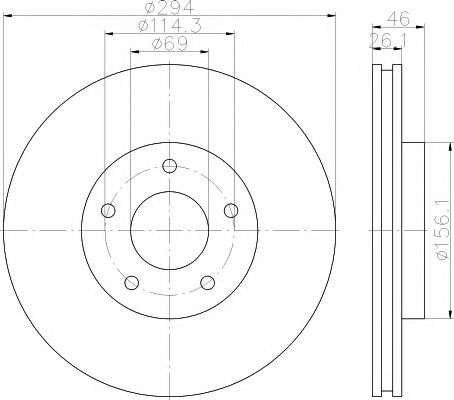 HELLA PAGID - 8DD 355 115-911 - Гальмівний диск перед. Jeep Compass, Patriot 07-13 ; Dodge Avenger 08-13, Caliber 07-12 , Chrysler Sebring 07-10  ; Mitsubishi Outlander 07-12 , Lancer GT, GTS 08-13