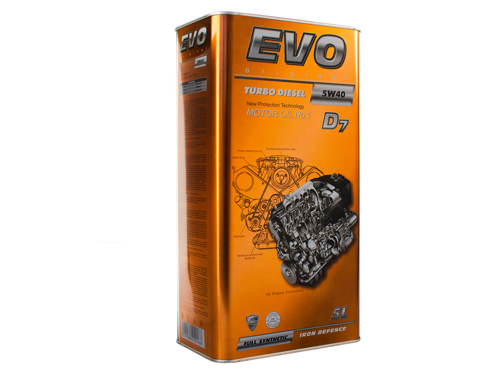 EVO - EVO TURBO DIESEL D7 5W40 5L - Олива двигуна 5L EVO TURBO DIESEL D7 5W40 (API CF, ACEA B4, MB 229.31, VW 505.00/505.01, GM-LL-B-025)