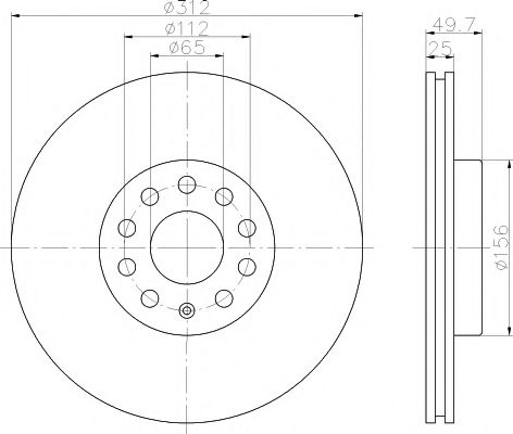 Диск гальмівний перед. Audi A3 13-/VW Caddy 04-/Seat Leon 05-/Passat 05-