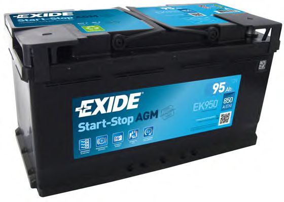 EXIDE - EK950 - АКБ Exide 95А ч/850А AGM (R+ Стандартні клеми) 353x175x190 B13 - фланець 10.5мм (Пуск/AGM)