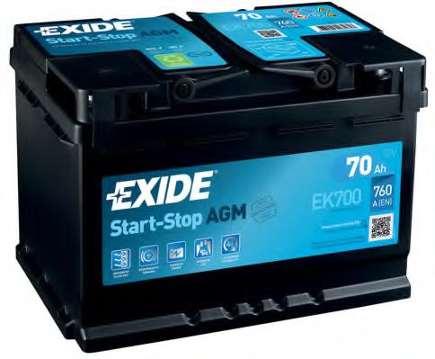 EXIDE - EK700 - АКБ Exide  70А ч/760А AGM (R+ Стандартні клеми) 278x175x190 B13 - фланець 10.5мм (Пуск/AGM)