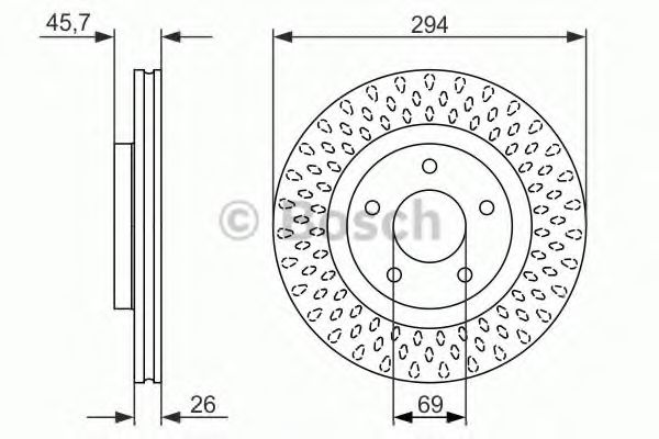 BOSCH - 0 986 479 751 - Гальмівний диск перед. Jeep Compass, Patriot 07-13 ; Dodge Avenger 08-13, Caliber 07-12 , Chrysler Sebring 07-10  ; Mitsubishi Outlander 07-12 , Lancer GT, GTS 08-13