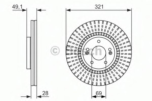 BOSCH - 0 986 479 786 - Диск гальмівний передній  Hyundai Santa Fe II  06-