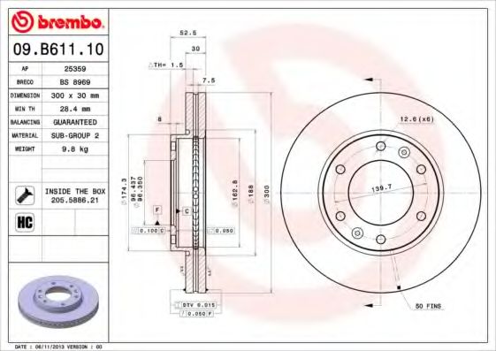 BREMBO - 09.B611.10 - Диск тормозной