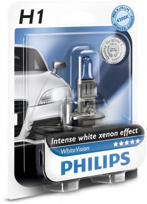 PHILIPS - 12258WHVB1 - Лампа накаливания H1 WhiteVision 12V 55W P14,5s (+60) (4300K)  1шт. blister (пр-во Philips)