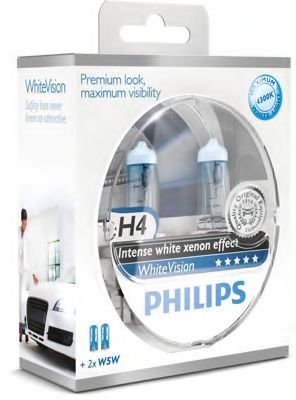 PHILIPS - 12342WHVSM - (к-кт 2шт) Лампа H4 12V 60/55W P43t-38 WhiteVision +60% упаковка блістер