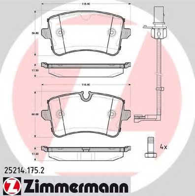ZIMMERMANN - 25214.175.2 - Дискові гальмівні колодки зад.  Audi A6/A6/S6 IV (4G2,C7) 10-