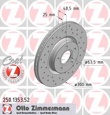 ZIMMERMANN - 250.1353.52 - Гальмівний диск передній Volvo C30, C70, S40 , V40, V50, Focus C-Max, Focus , Kuga 1.0-Electric 10.03-