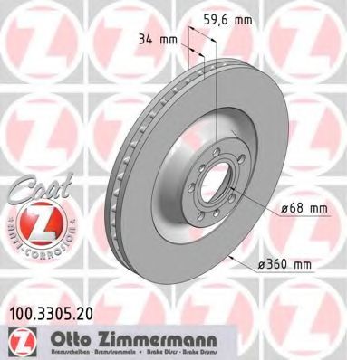 ZIMMERMANN - 100.3305.20 - Диск гальмівний  перед. 360mm VW Phaeton, Audi A8 02-