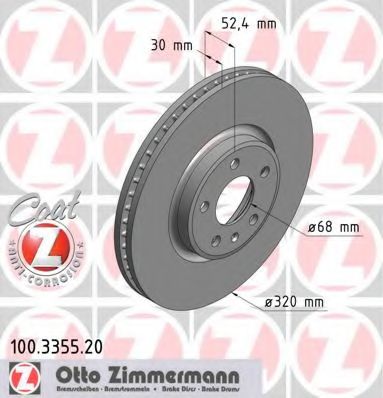 ZIMMERMANN - 100.3355.20 - Диск гальмівний передній Audi A4, A5, A6, 1,8-3,2, 09-