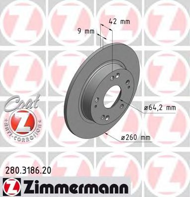 ZIMMERMANN - 280.3186.20 - Гальмівний диск зад Honda Civic с 2006г (260x9)