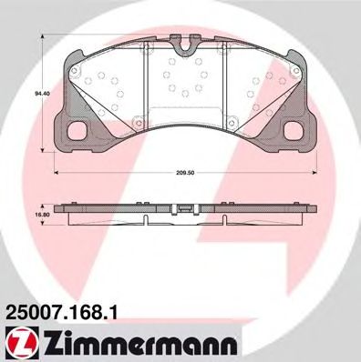 ZIMMERMANN - 25007.168.1 - Гальмівні колодки дискові передні Porsche Macan, Panamera 11-