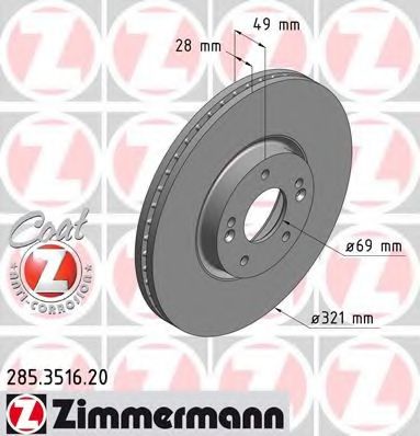 ZIMMERMANN - 285.3516.20 - Диск гальмівний передній  Hyundai Santa Fe II  06-