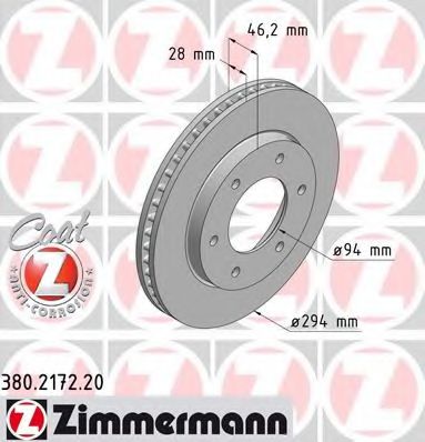 ZIMMERMANN - 380.2172.20 - Гальмівний диск перед. венти. Mitsubishi L 200 05-/Pajero Sport 98-