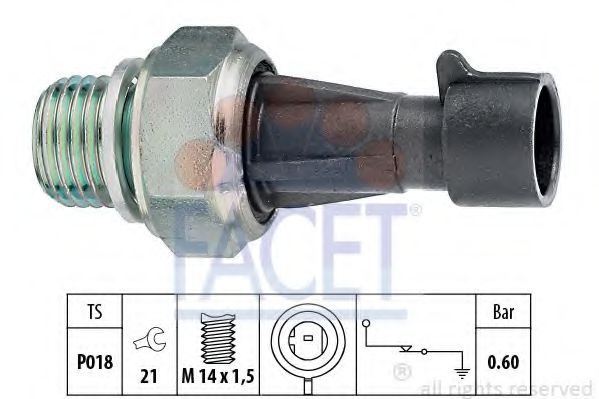 FACET - 7.0129 - Датчик тиску  масла EuroCargo 100 E 21; EuroStar LD 440 E 42 T,LD 440 E 42 TZ; 9-3 (YS3D) 2.2 TiD; 9-5 (YS3E) 3.0 V6t; 9