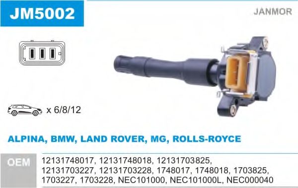 Котушка запалювання BMW 3,5,7,8,X5,Z3,Z8 2.0-4.9 92-; Rover 45,75 2.0 V6-2.5 V6 99-