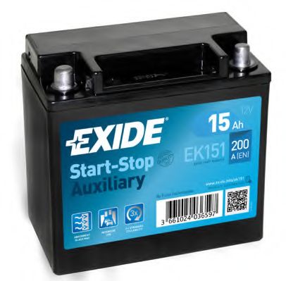 EXIDE - EK151 - АКБ Exide AGM 15AH/200A 12V L+ (круглі клеми!!!) START-STOP AUXILIARY